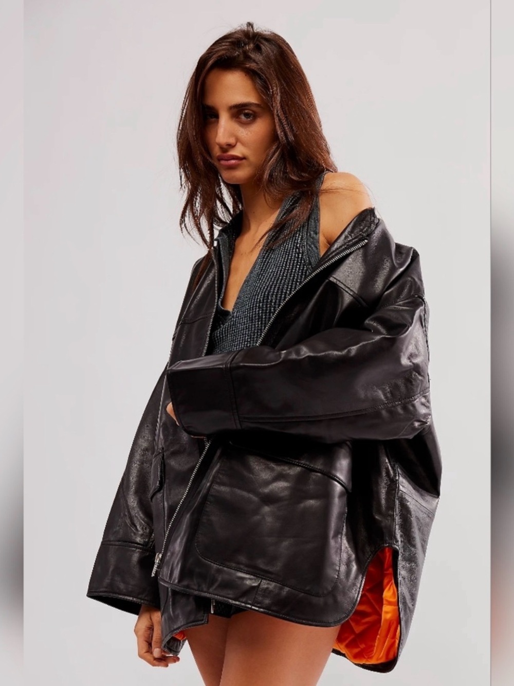Free People Deadwood Studios Ava Leather Jacket Size 40